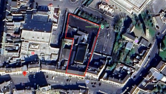 Aerial view of the site outlined in red