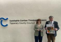 image of Sinead Carr, Chief Executive, Tipperary County Council; Cllr. John Carroll, Cathaoirleach, Tipperary County Council, holding Tipperary Bealtaine promotional material